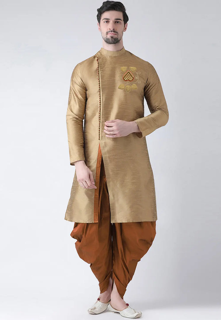 Beige Dupion Silk Dhoti Kurta