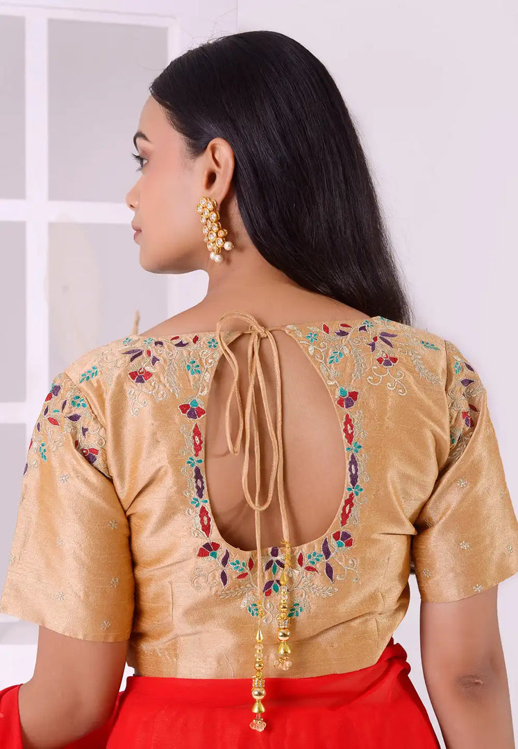 Beige Dupion Silk Readymade Blouse