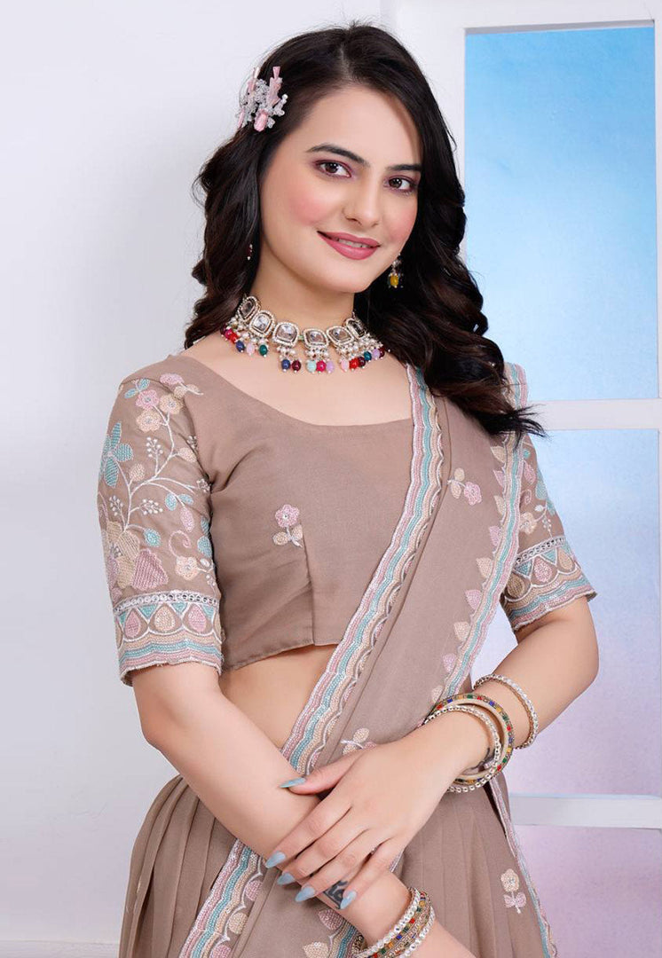 Beige Georgette Lehenga Choli