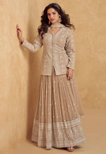 Load image into Gallery viewer, Beige Georgette Long Choli Lehenga
