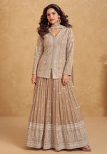 Load image into Gallery viewer, Beige Georgette Long Choli Lehenga
