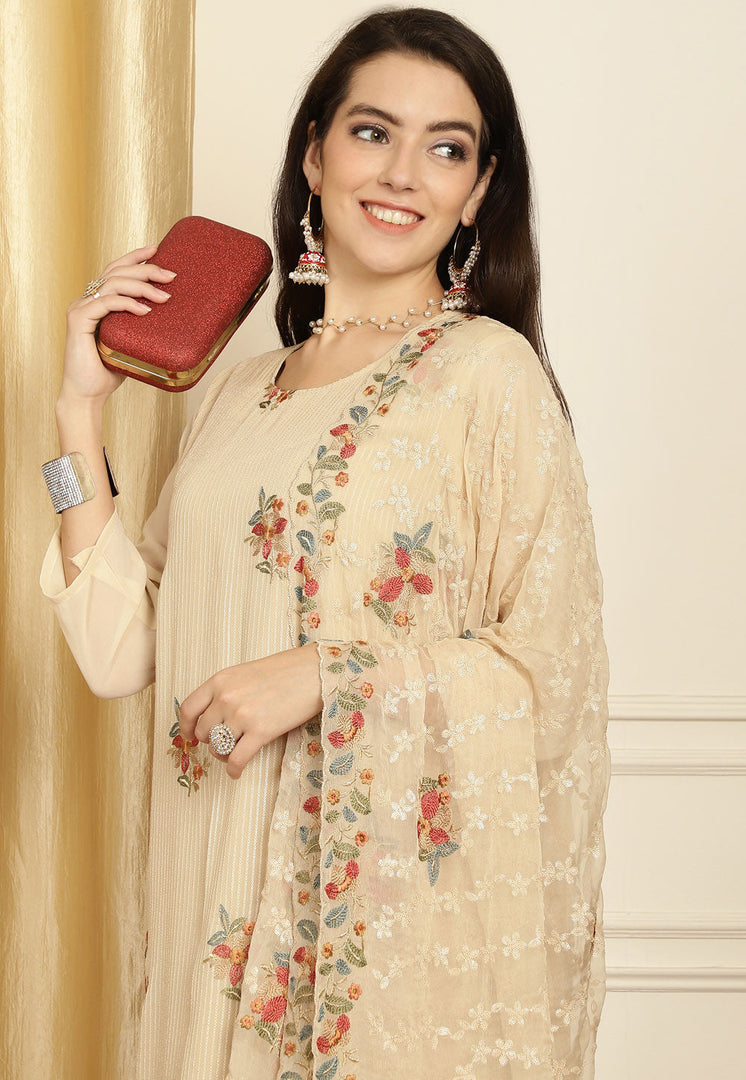 Beige Georgette Pant Style Suit