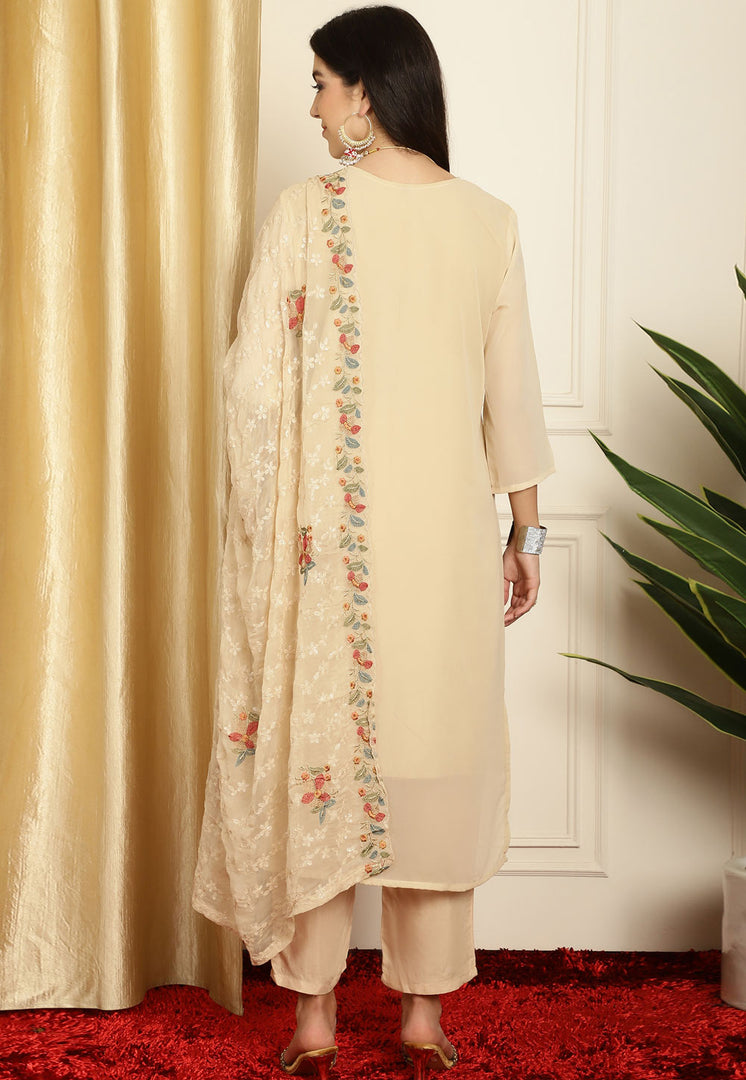Beige Georgette Pant Style Suit