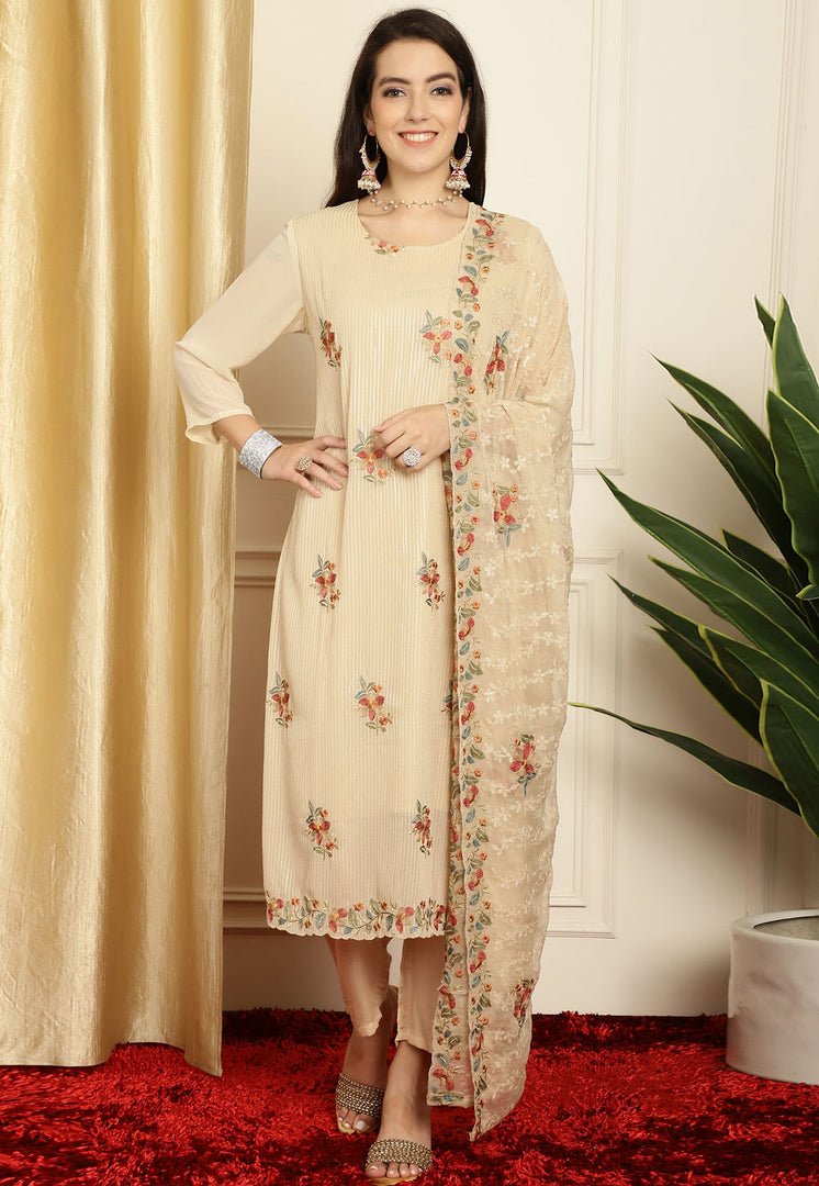 Beige Georgette Pant Style Suit