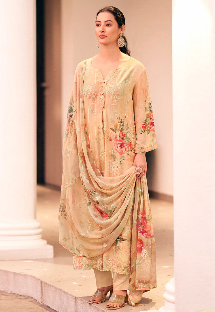 Beige Georgette Pant Style Suit