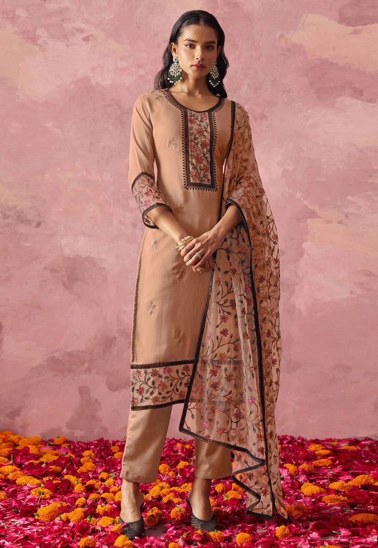 Beige Georgette Readymade Pakistani Suit