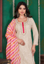 Load image into Gallery viewer, Beige Georgette Readymade Sharara Suit
