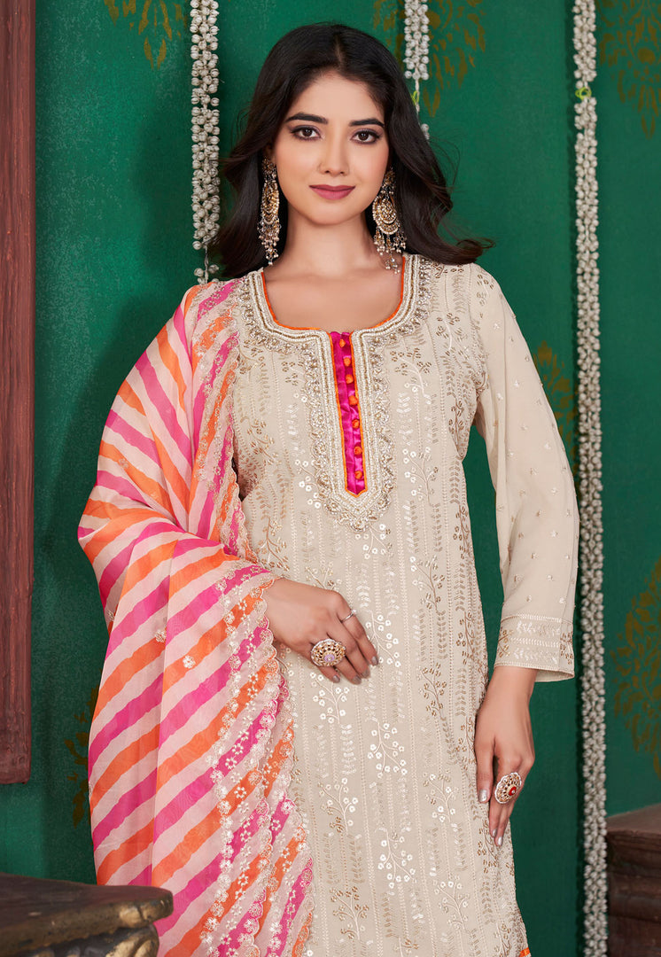 Beige Georgette Readymade Sharara Suit