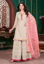 Load image into Gallery viewer, Beige Georgette Readymade Sharara Suit
