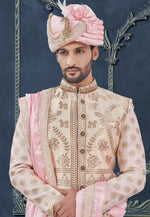 Load image into Gallery viewer, Beige Jacquard Achkan Style Sherwani
