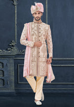 Load image into Gallery viewer, Beige Jacquard Achkan Style Sherwani
