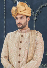 Load image into Gallery viewer, Beige Jacquard Achkan Style Sherwani
