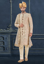 Load image into Gallery viewer, Beige Jacquard Achkan Style Sherwani

