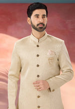 Load image into Gallery viewer, Beige Jacquard Indo Western Sherwani

