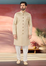 Load image into Gallery viewer, Beige Jacquard Indo Western Sherwani
