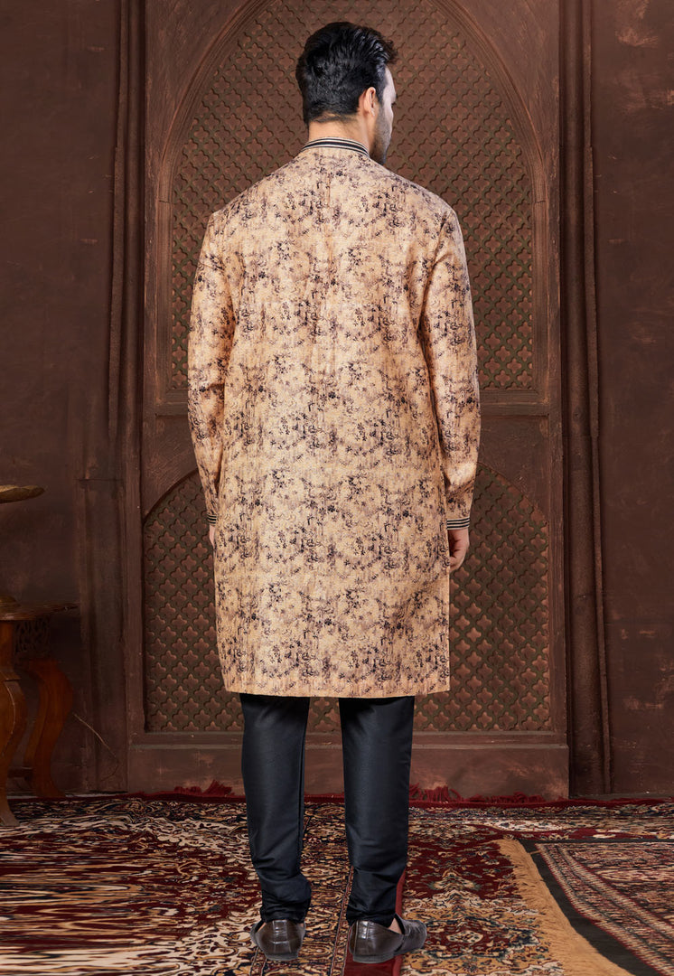 Beige Jacquard Indo Western Suit