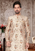 Load image into Gallery viewer, Beige Jacquard Indo Western Suit
