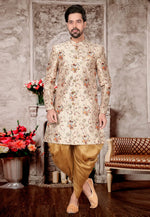 Load image into Gallery viewer, Beige Jacquard Indo Western Suit
