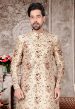 Load image into Gallery viewer, Beige Jacquard Indo Western Suit
