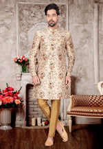 Load image into Gallery viewer, Beige Jacquard Indo Western Suit

