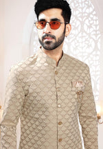 Load image into Gallery viewer, Beige Jacquard Indo Western Suit
