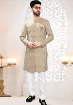 Load image into Gallery viewer, Beige Jacquard Indo Western Suit
