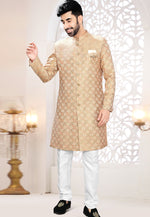 Load image into Gallery viewer, Beige Jacquard Indo Western Suit

