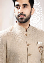Load image into Gallery viewer, Beige Jacquard Indo Western Suit
