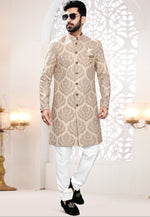 Load image into Gallery viewer, Beige Jacquard Indo Western Suit
