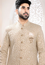 Load image into Gallery viewer, Beige Jacquard Indo Western Suit
