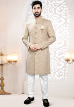Load image into Gallery viewer, Beige Jacquard Indo Western Suit
