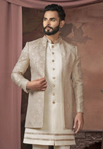 Load image into Gallery viewer, Beige Jacquard Jacket Style Sherwani
