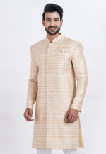 Load image into Gallery viewer, Beige Jacquard Silk Indo Western Suit
