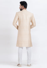 Load image into Gallery viewer, Beige Jacquard Silk Indo Western Suit
