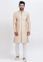Load image into Gallery viewer, Beige Jacquard Silk Indo Western Suit
