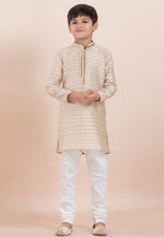 Load image into Gallery viewer, Beige Jacquard Silk Kids Kurta Pajama
