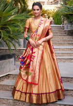 Load image into Gallery viewer, Beige Jacquard Silk Lehenga Choli
