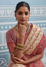 Beige Kanjivaram Silk Saree With Blouse