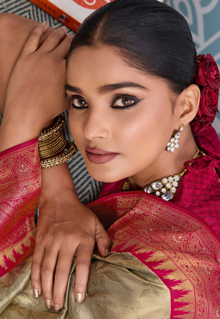 Beige Kanjivaram Silk Saree With Blouse