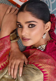 Beige Kanjivaram Silk Saree With Blouse