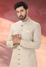 Load image into Gallery viewer, Beige Linen Indo Western Sherwani
