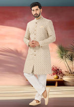 Load image into Gallery viewer, Beige Linen Indo Western Sherwani
