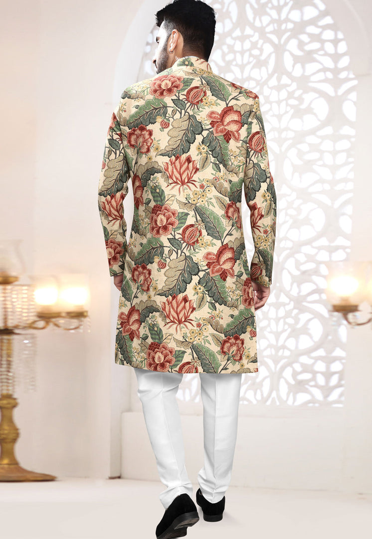 Beige Linen Indo Western Suit