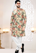 Load image into Gallery viewer, Beige Linen Indo Western Suit
