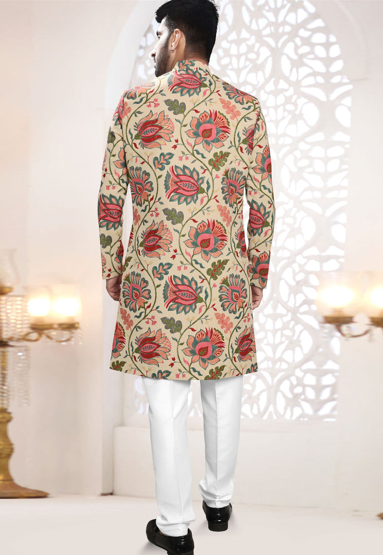 Beige Linen Indo Western Suit