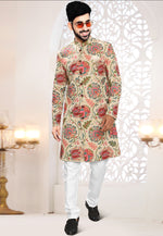 Load image into Gallery viewer, Beige Linen Indo Western Suit

