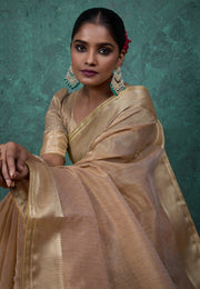Beige Linen Saree With Blouse