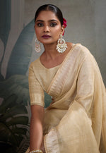 Load image into Gallery viewer, Beige Linen Saree With Blouse
