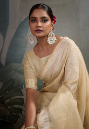 Beige Linen Saree With Blouse
