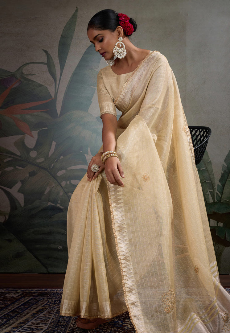 Beige Linen Saree With Blouse